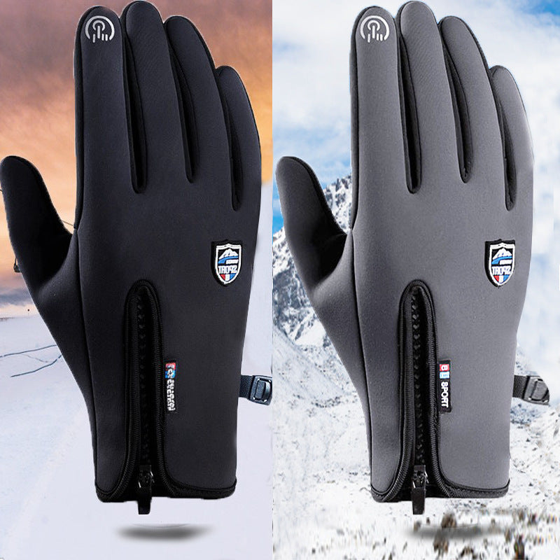 Cycling Gloves with Touch Screen, Waterproof Zipper, Autumn and Winter Fleece-Lined, Warm, Non-Slip, Export Men's and Women's Windproof Fleece Sports Gloves
